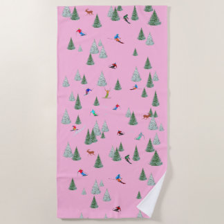 Skifahrer Abfahrtsskifahren Illustration Rosa Strandtuch