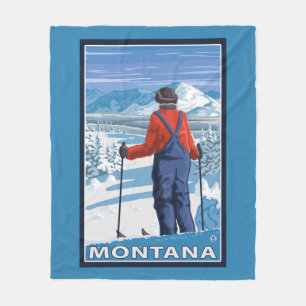 Skifahrer AdmiringMontanaVintage Reise-Plakat Fleecedecke