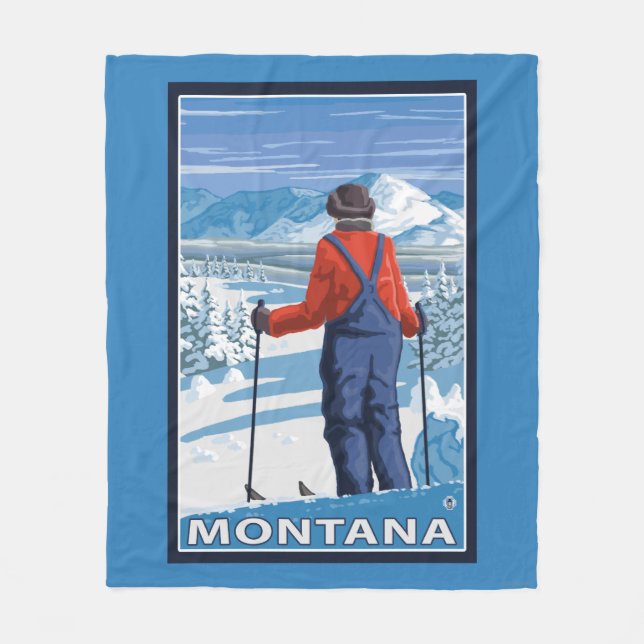 Skifahrer AdmiringMontanaVintage Reise-Plakat Fleecedecke (Vorderseite)