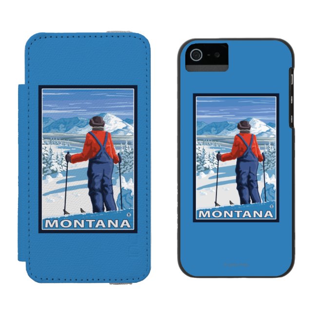 Skifahrer AdmiringMontanaVintage Reise-Plakat Incipio iPhone Geldbeutel-Hülle (Seite an Seite)