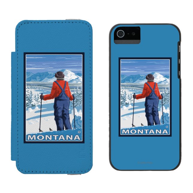 Skifahrer AdmiringMontanaVintage Reise-Plakat Incipio iPhone Geldbeutel-Hülle (Seite an Seite)