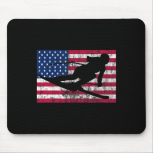 Skifahrer Alpin USA Retro Vintage Amerika Streifen Mousepad
