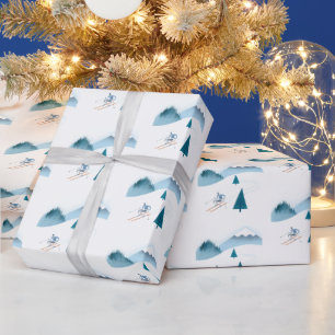 Skifahrer auf Weiß Geschenkpapier