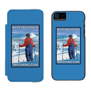 Skifahrer-Bewundern - blauer Berg, Washington Incipio Watson™ iPhone 5 Geldbörsen Hülle