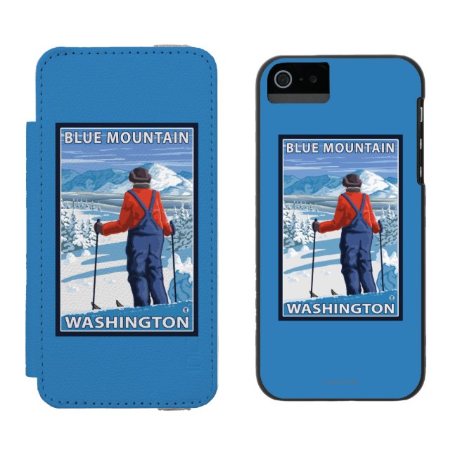 Skifahrer-Bewundern - blauer Berg, Washington Incipio iPhone Geldbeutel-Hülle (Seite an Seite)