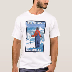 Skifahrer-Bewundern - blauer Berg, Washington T-Shirt