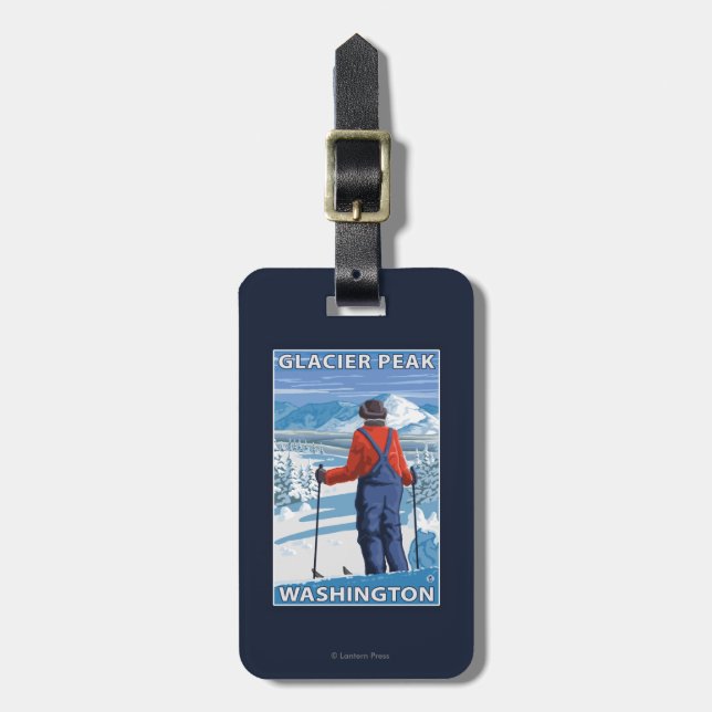 Skifahrer-Bewundern - Gletscher-Spitze, Washington Gepäckanhänger (Vorderseite vertikal)