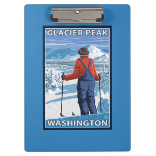 Skifahrer-Bewundern - Gletscher-Spitze, Washington Klemmbrett
