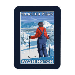 Skifahrer-Bewundern - Gletscher-Spitze, Washington Magnet