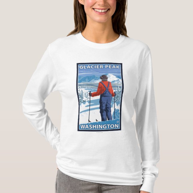 Skifahrer-Bewundern - Gletscher-Spitze, Washington T-Shirt (Vorderseite)
