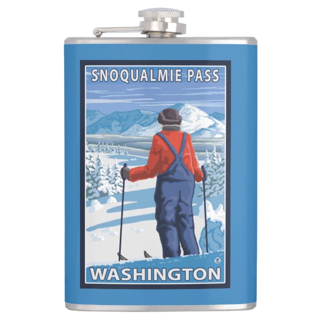 Skifahrer-Bewundern - Snoqualmie Durchlauf, Flachmann (Vorderseite)
