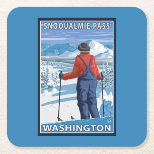 Skifahrer-Bewundern - Snoqualmie Durchlauf, Rechteckiger Pappuntersetzer