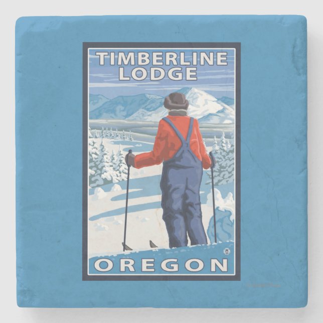 Skifahrer-Bewundern - Timberline-Häuschen, Oregon Steinuntersetzer (Vorderseite)