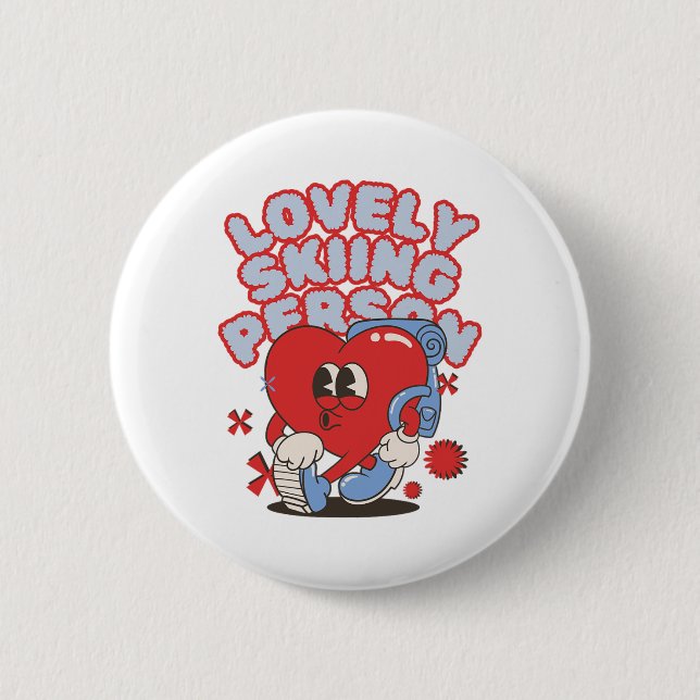 Skifahrer Ckpacking Heart Berghang Abenteuer Button (Vorderseite)