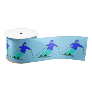 Skifahrer Downhill Sking Sky Blue Satinband