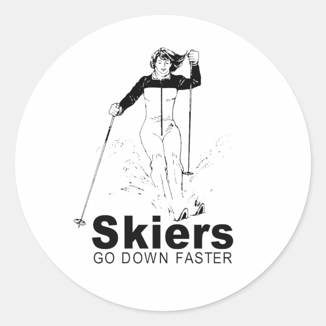 Skifahrer fahren schneller runder aufkleber (Vorderseite)
