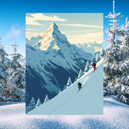 Skifahrer in den Schweizer Alpen Vintag Postkarte