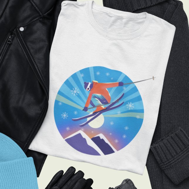 Skifahrer in Snowy Night Sky T-Shirt (Von Creator hochgeladen)
