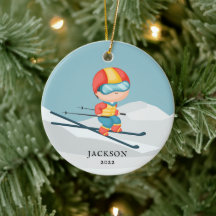 Skifahrer-Junge personalisierter Weihnachts-Kerami
