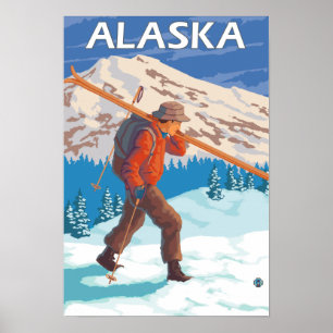Skifahrer mit Schneeschuhen - Vintage Reise 2 Poster