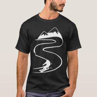 Skifahrer mit Spuren in tiefem Pulverschnee Freeri T-Shirt