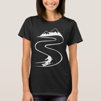 Skifahrer mit Spuren in tiefem Pulverschnee Freeri T-Shirt
