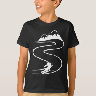 Skifahrer mit Spuren in tiefem Pulverschnee Freeri T-Shirt