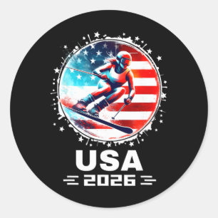 Skifahrer Ski USA Team 2026 Skifahren Amerikanisch Runder Aufkleber