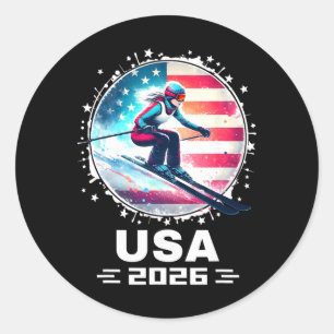 Skifahrer Ski USA Team 2026 Skifahren Amerikanisch Runder Aufkleber