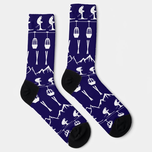 Skifahrer Skifahren Berge und Seilbahnen Gemustert Socken (Rechts)