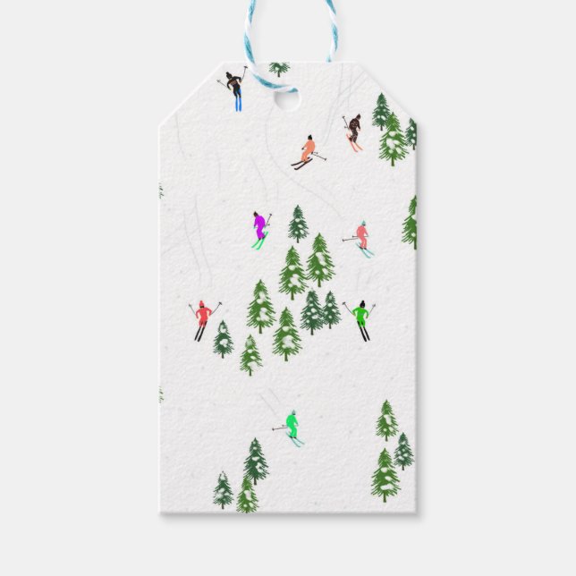 Skifahrer SkiIllustration Skifahren Weihnachten We Geschenkanhänger (Vorderseite)