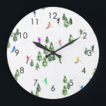 Skifahrer SkiIllustration Skiwinterpiste Große Wanduhr<br><div class="desc">Cooles Wintermotiv-Design mit Skifahrern, die Skipisten zwischen schneebedeckten Tannenbäumen in den Alpen abfahren. Freeride-Skifahrer tragen farbenfrohe Vintage Retroski-Anzüge und fahren mit Skiern auf weißem, schneebedecktem Bergland abwärts. Wunderschönes Wintersportspendengeschenk für Skifahrer in Ihrem Kreis von Freunden, Kollegen oder Familie. Whimsical Skier Kunstwerk Illustration Design. Skifahrer Ski Wohngestaltung, Skiteam, Skicoach Geschenk. Skifahrer...</div>