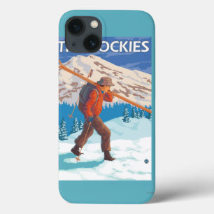 Skifahrer-tragende Schnee-Skis - die Rockies Case-Mate iPhone Hülle
