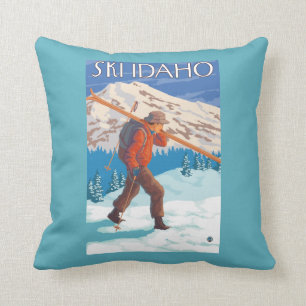 Skifahrer-tragende Schnee-Skis - Idaho Kissen