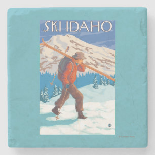 Skifahrer-tragende Schnee-Skis - Idaho Steinuntersetzer