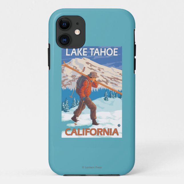 Skifahrer-tragende Schnee-Skis - Lake Tahoe, Case-Mate iPhone Hülle (Rückseite)