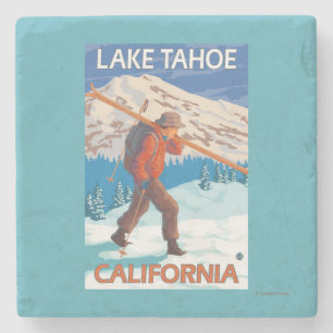 Skifahrer-tragende Schnee-Skis - Lake Tahoe, Steinuntersetzer
