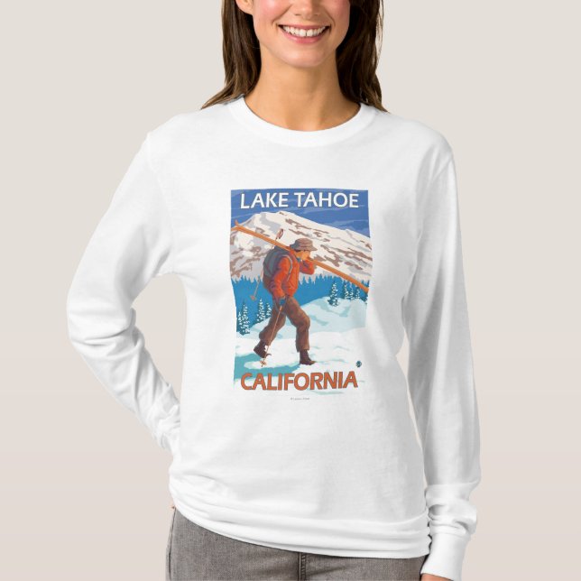 Skifahrer-tragende Schnee-Skis - Lake Tahoe, T-Shirt (Vorderseite)