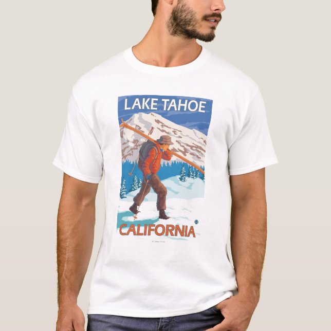 Skifahrer-tragende Schnee-Skis - Lake Tahoe, T-Shirt (Vorderseite)