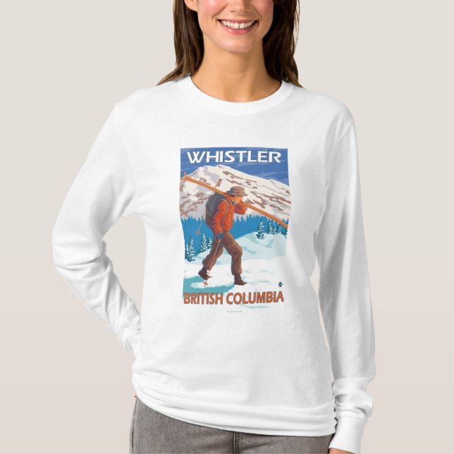 Skifahrer-tragende Schnee-Skis - Pfeifer, BC T-Shirt (Vorderseite)