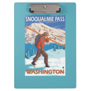 Skifahrer-tragende Schnee-Skis - Snoqualmie Klemmbrett
