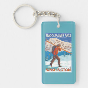 Skifahrer-tragende Schnee-Skis - Snoqualmie Schlüsselanhänger