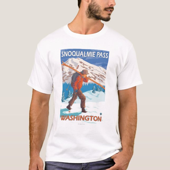 Skifahrer-tragende Schnee-Skis - Snoqualmie T-Shirt (Vorderseite)