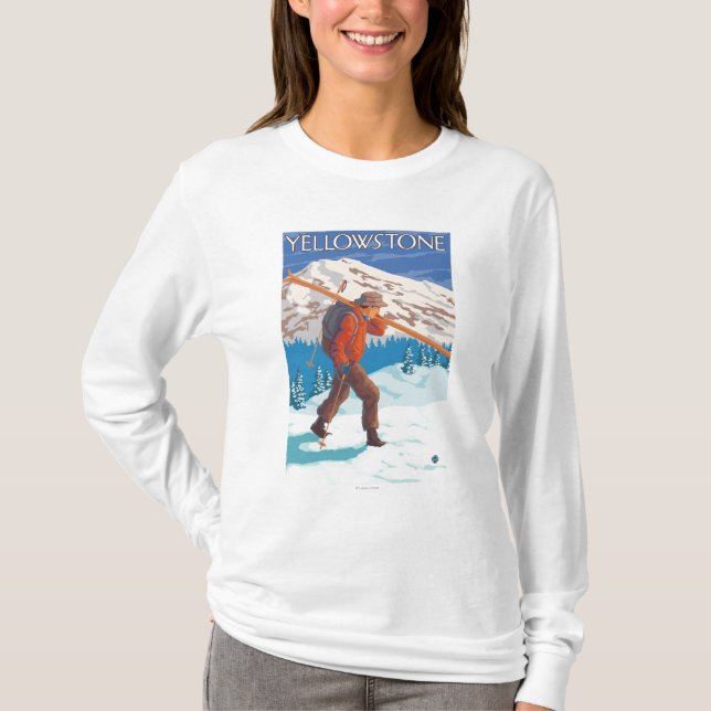 Skifahrer-tragende Schnee-Skis - T-Shirt (Vorderseite)