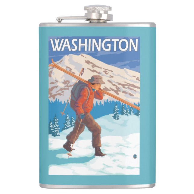 Skifahrer-tragende Schnee-Skis - Washington Flachmann (Vorderseite)
