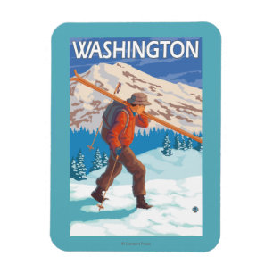 Skifahrer-tragende Schnee-Skis - Washington Magnet