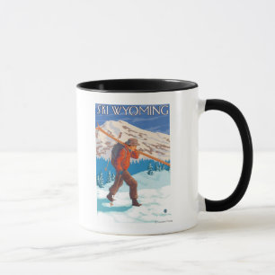 Skifahrer-tragende Schnee-Skis - Wyoming Tasse