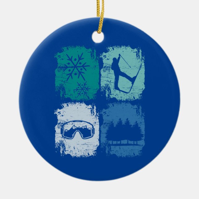 Skifahrer Wintersport Keramik Ornament (Vorne)