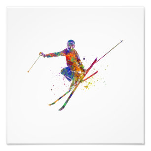 Skifahrerin in Aquarell Fotodruck