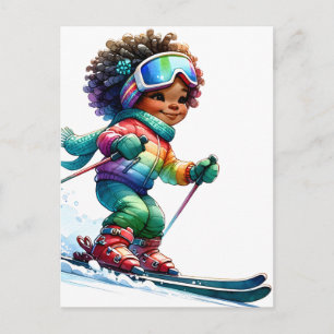 Skifahrerin Schwarze Mädchen Magie Melanin braune Postkarte